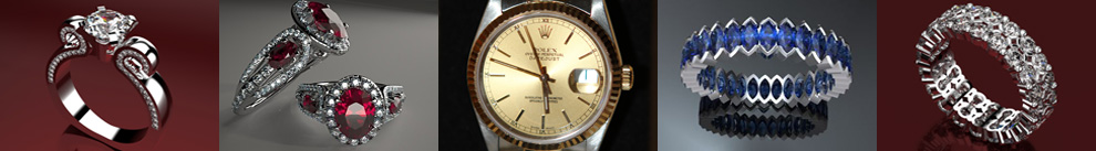 Collage of jewelry items including rings and watches Collage of jewelry items including rings and watches